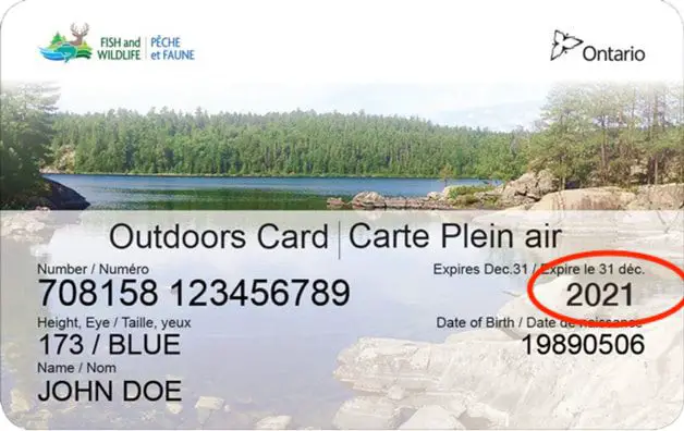 An Ontario fishing license/outdoors card
