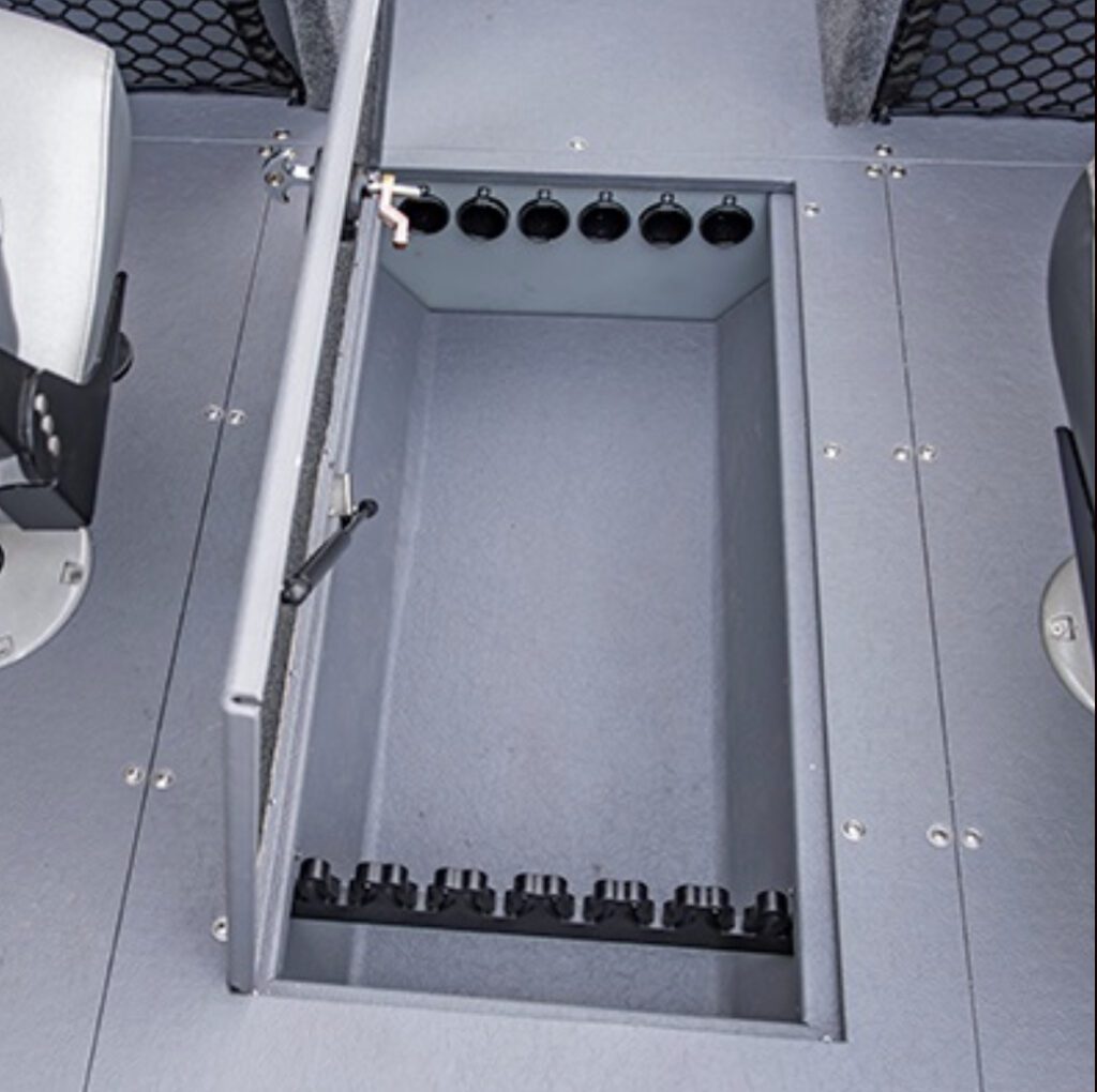 The in-floor storage of the Princecraft Sport 172